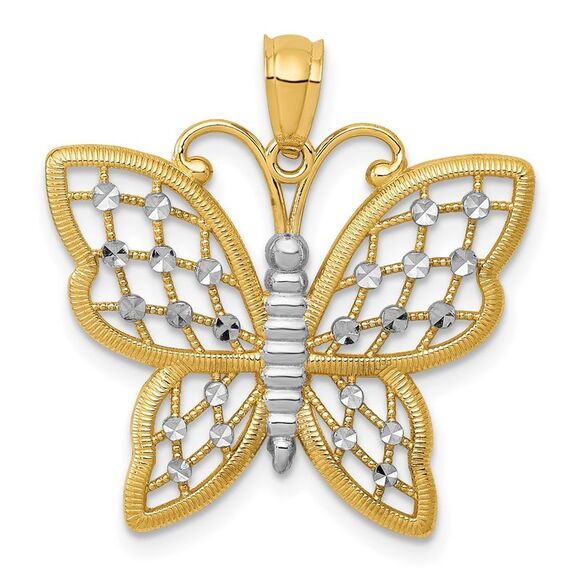 14k Yellow Gold & Rhodium Diamond-cut Butterfly Pendant,All Products : American Fashion Style Bags On Sale